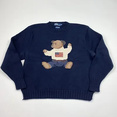 VTG 90’s Polo Ralph Lauren Polo Bear Hand Knit Crewneck Sweater Size 2XL • $499.99