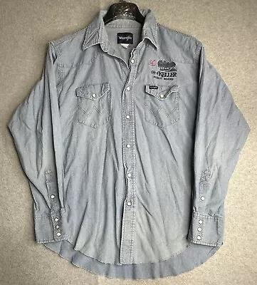 Wrangler Shirt Adult 17.5 Blue Pearl Snap Chambray Western Cowboy Workwear Mens • $8.99