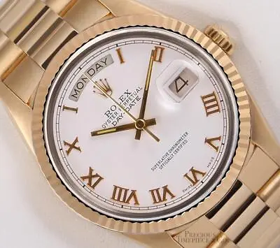 Rolex Men Day-Date 18038 President 18k Solid Yellow Gold Watch-White Roman Dial • $17545