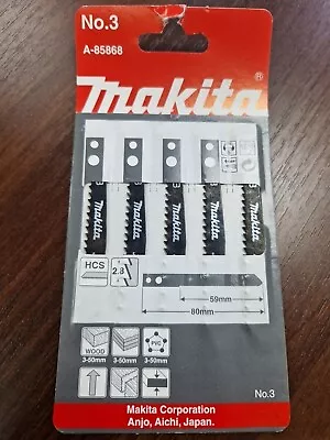 Makita No.3 Jigsaw Blades Pack Of Five (x 5) For Older Models A-85868 Rare • £3.25