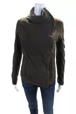 Muubaa Womens Brown Leather Cowl Neck Full Zip Long Sleeve Jacket Size 6 • $60.99