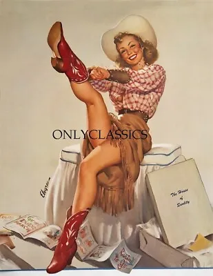 1950's Gil Elvgren Fine B&B Rare Pin-Up Poster Print Rarin' To Go Cowgirl Cowboy • $13.17