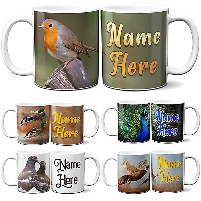 Personalised Bird Mug Birthday Cup British Robin Fathers Day Custom Text Gift • £12.95