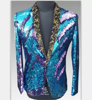 Men's Sequins Lapel Stage Blazer Clubwear Coats Wedding Formal Slim Fit Jackets • $92.80