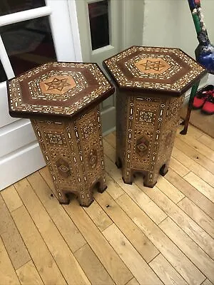 Pair Moorish Islamic Table Heavily Detailed Marquetry Inlay • $820.92