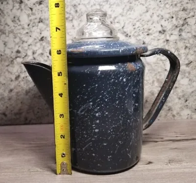 Vintage Camp Coffee Pot Percolator Blue Gray Graniteware Enamel • $14.98