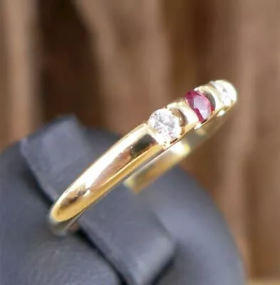 Ruby Brilliant Ring Women's In 750 Yellow Gold 0.12ct. • £519.46