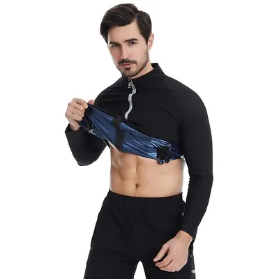 $31.99 • Buy Men Sauna Suit Sauna Jacket Long Sleeve Sweat Suits Zipper Coat Fitness Top