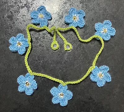 🌸NEW Hand Crochet Forget Me Not Flower Bunting Window Sequin Loss Camper Gift • £7.75