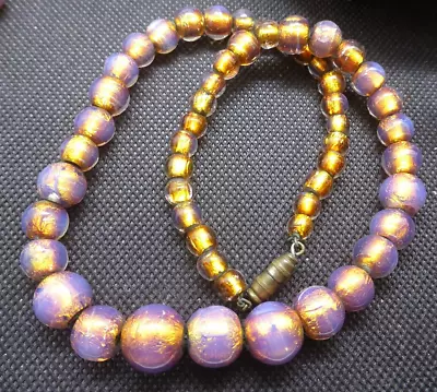 Vintage Opalescent Venetian Foil Glass Beads Necklace • £4.20