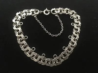 Vintage Sterling Silver Charm Bracelet Heavy Double Links And Fixed Loops RARE • $208.39