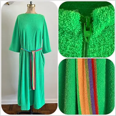 1970s Terry Cloth Neon Rainbow Towel Dress Psychedelic Hostess Resort Lounge VTG • $60
