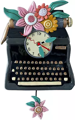 Allen Designs P2051 Swinging Pendulum Clock Black Vintage Writer Typewriter Desi • $103.08