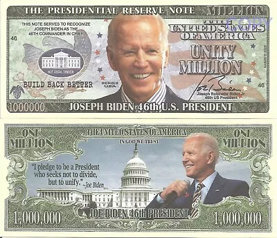 Joseph Joe Biden 46th United States President Million Dollar Bills X 2 America • £1.99