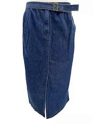 Talbots Petites Blue A-Line Belted Stretch Long Denim Jean Skirt Womens Size 16 • $29.99