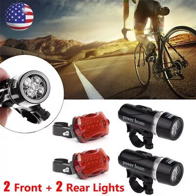 Waterproof 5 LED Lamp Bicycle Bike Front Head Light+Rear Safety Flashlight 2 Set • $10.05