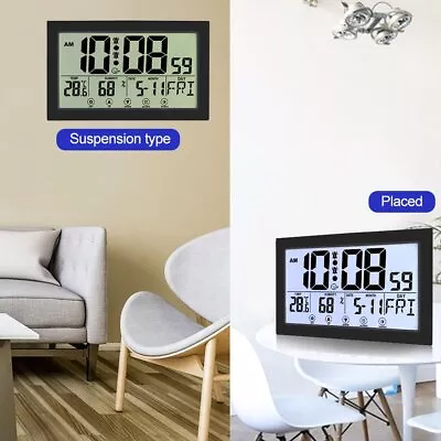 £23.49 • Buy Backlit Radio LED Digital Wall Clock Temperature Date Day Display Jumbo Time New