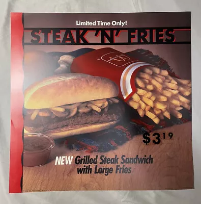 Vintage 1990 McDonald’s Translite Steak N Fries Limited Time Only Menu Sign • $32.52