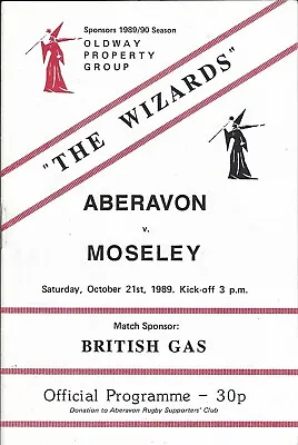 Aberavon v Moseley 21 Oct 1989 RUGBY PROGRAMME • £4.99