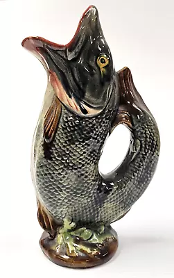 Antique 19th Century 11  TALL Majolica Gurgle Gurgling Leaping Fish Jug Pitcher • $195