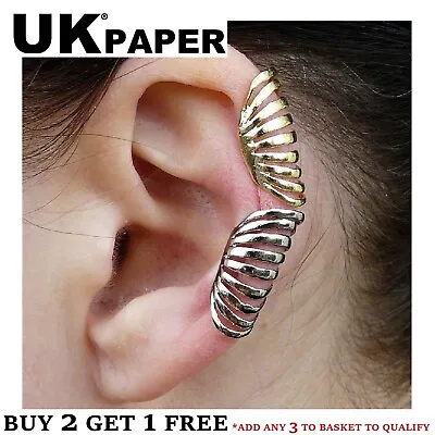 Choice Silver / Gold Long Layered Cartilage Ear Cuff Clip On Wrap Emo Earring Uk • £2.99