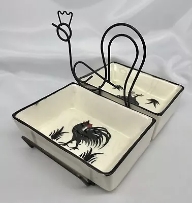 Vintage Ceramic Rooster Condiment Set W/ Metal Caddy  • $19.50