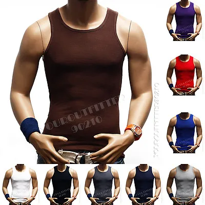 3 Big &Tall 100% Cotton Men's A-Shirt GYM T-Shirt Ribbed Muscle Tank Top 3X-5X • $25.60