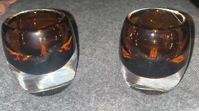 Mikasa Home Accents Solaris Set Of 2 Amber Votive Heavy Glass Candle Holders • $24