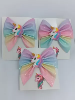 Unicorn Hair Bow Hair Ring Pinch Bow Rainbow Pastel Bobble Ring Handmade  Girls • £4