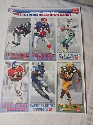 NFL McDonald's 1993 Gameday Collector Cards Uncut Sheet Complete Set 1-3 Limited • $20