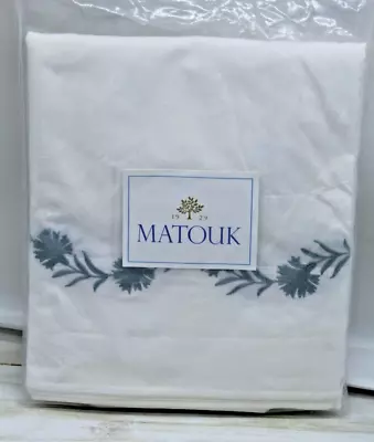 Matouk Daphne Pool 2 STANDARD Pillowcases White/Blue Embroidered Egyptian Cotton • $128.99