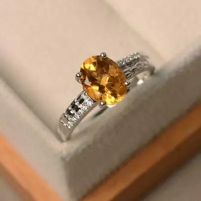 $159.99 • Buy 2ct Oval Citrine Simulated Diamond Accent Solitaire Ring 14k White Gold Plated