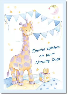 Doodlecards Naming Day Card Baby Boy Giraffe Standard A5 Or Large A4 Size • £3.49