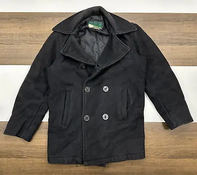 Vintage Spiewak Mens 38 Black Flight Deck NY Made In USA Jacket Button Pea Coat • $49.99