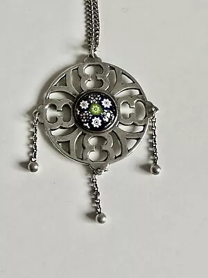 Caithness Jewellery Sterling Silver Millefiori Glass Pendant On Chain 1972  • £65