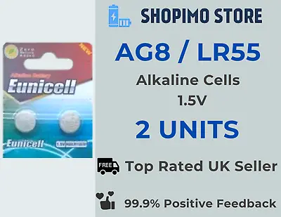 2 X AG8 381 391 L1120 LR1120 L1121 Alkaline Battery Coin Cell Remote Eunicell • £1.99
