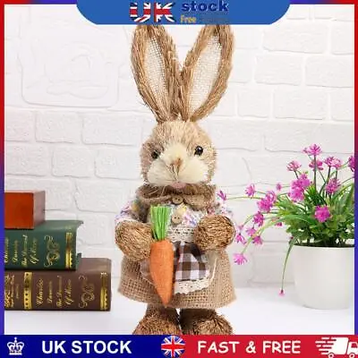 Straw Rabbit Ornament 12 Inch Standing Bunny With Carrot For Easter (Style B) • £8.99