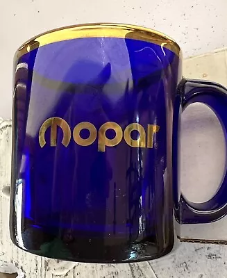 Large MOPAR Cobalt Blue Glass With Gold Trim Coffee Mug Made In USA - VGC • $18.50