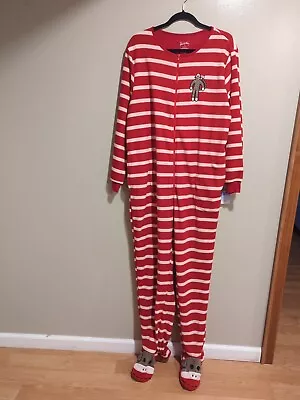 $29.99 • Buy NWT Nick & Nora Womens XL Sock Monkey Footed Pajamas One Piece Fleece Red White
