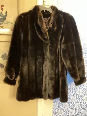 VTG Dubrowsky & Perlbinder Tissavel Womens L Faux Fur Dark Brown Coat France • $200