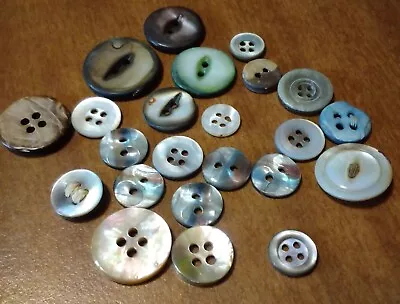 Lot 23 Vintage Smoky Mother Pearl Abalone Mixed Button Natural Shell Sew Craft  • $0.99