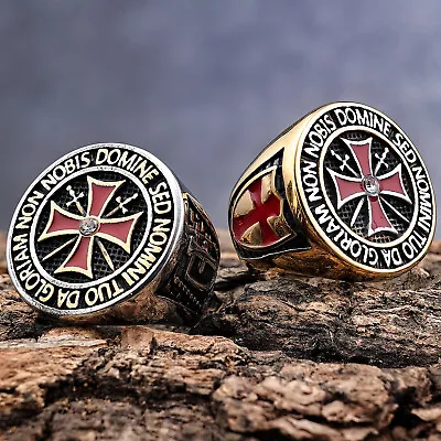 Red Cross Masonic Knights Templar Signet Rings For Men Stainless Steel Size 7-15 • $12.99