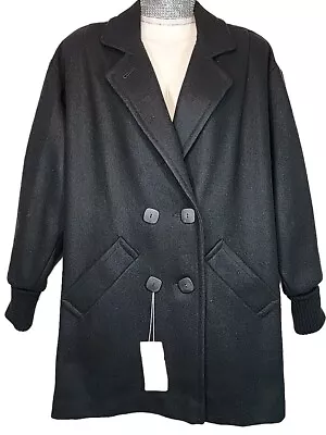 Womens Russell Scott Sz 11 L-XL Black Wool Blend Mid Length Lined Pea Coat NWT  • $31.49