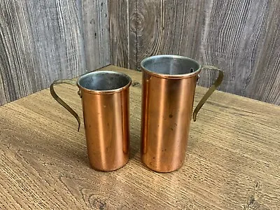 Vintage Copper Set Of 2 Measuring Cups Tall Brass Handles 1 Cup & 3/4 Cup A2 • $19.99