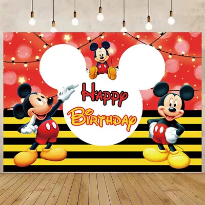 Mickey Mouse Backdrop Kids Birthday Party Photography  Background Banner Props • $11.75