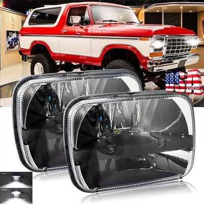 For Ford Bronco F650 F100 E-250 H6014 Pair Black 7x6inch Led Headlights High/Low • $85.99