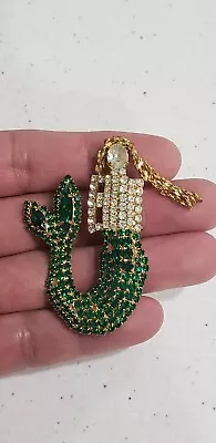 VINTAGE 60's White And Green RHINESTONES Mermaid Pin Brooch.2.25  X 1.50  WIDE • $39.99