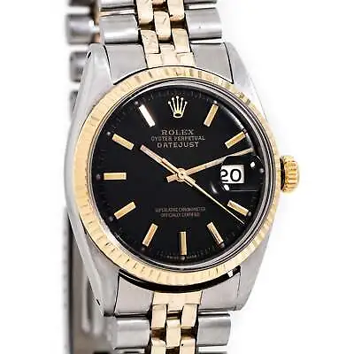 ROLEX Vintage Datejust 1601 Black Gilt Dial Two-Tone In 14k YG & Stainless Steel • $5150