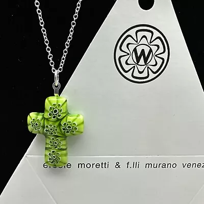 Authentic Murano Glass Millefiori Cross Pendant Necklace - ML - 23 • $25.99
