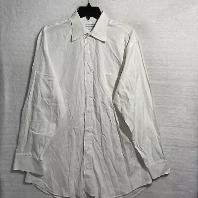 Maus & Hoffman Button Shirt Solid White Long Sleeve Made USA Cotton Mens M 15.5 • $14